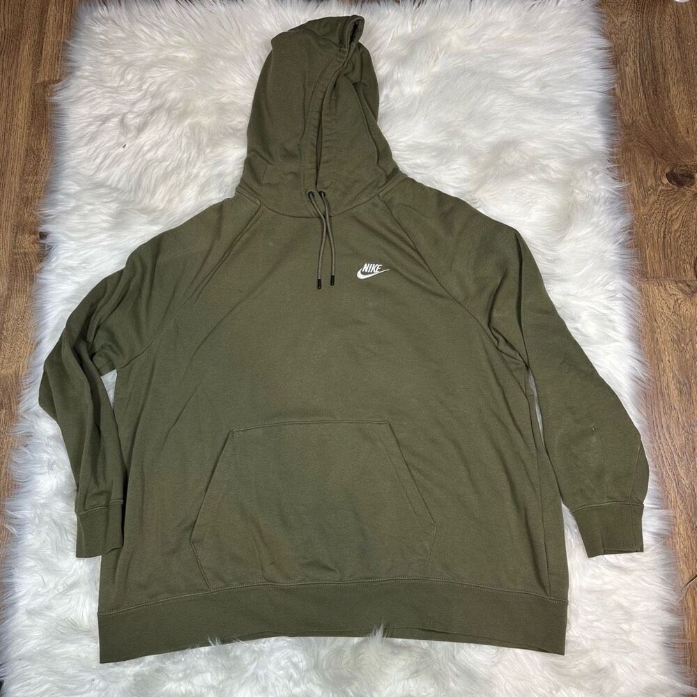 Nike~Men’s~Hoodie Embroidered Logo‎ Olive Green Jersey Cotton Hoodie ~Size 2XL